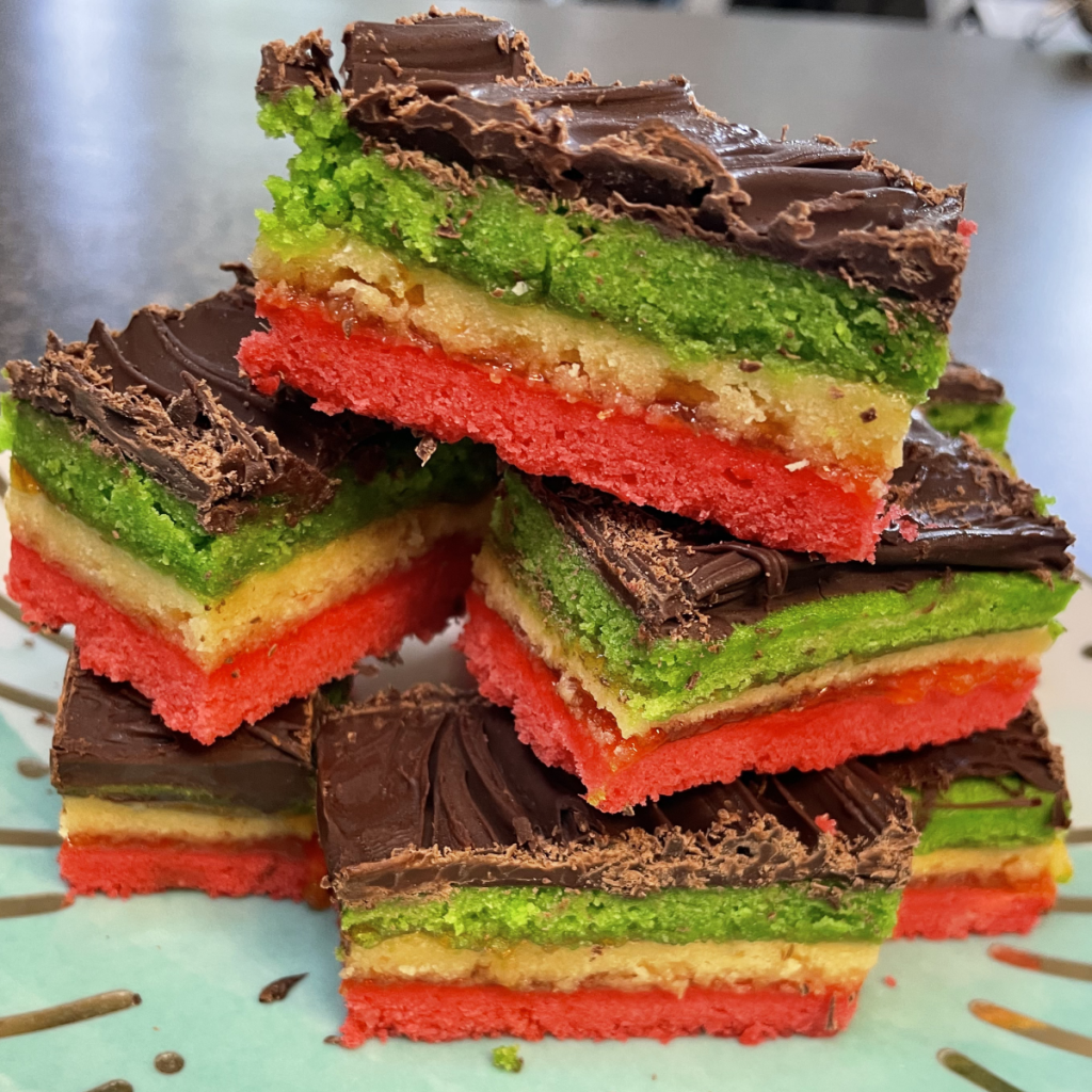 a stack of Italian of birght, rainbow cookies